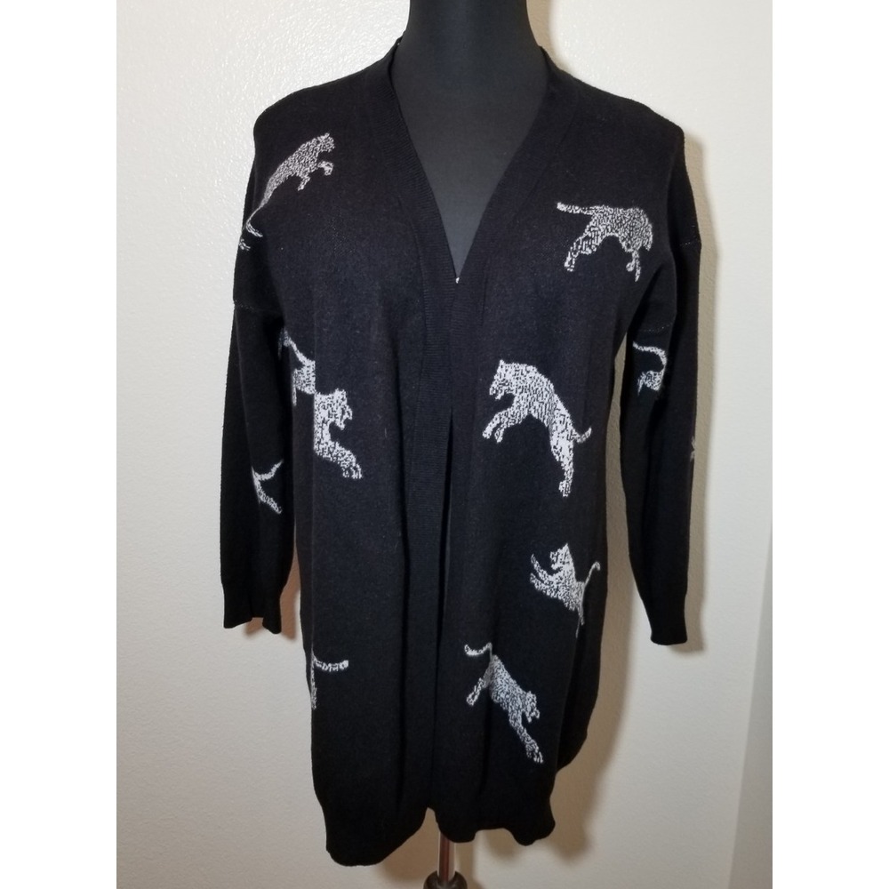 Emery Rose Womens Large Black Cardigan Leopards Retro Boho Hippie Peasant City